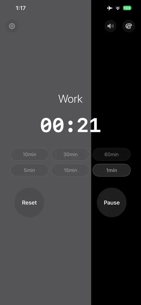 Timer at 21 seconds with two thirds of the screen filled to show elapsed time