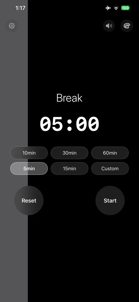 Break mode set to five minutes