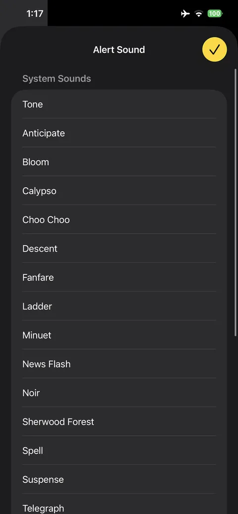 List of system alert sounds to choose from