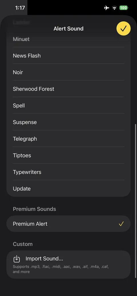 Custom sound import supporting mp3, flac, midi, wav and more