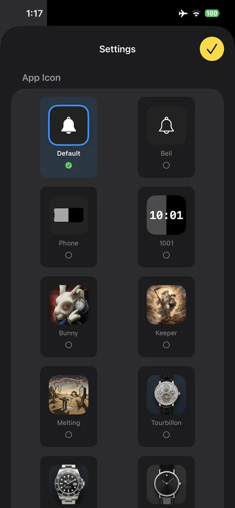 Alternate app icon picker with ten designs