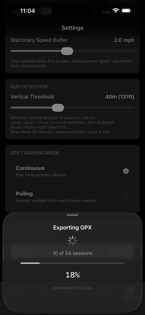 Data export running with a progress indicator