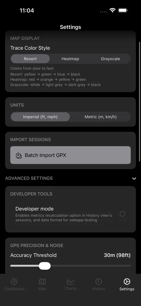 POW RIDER settings screen