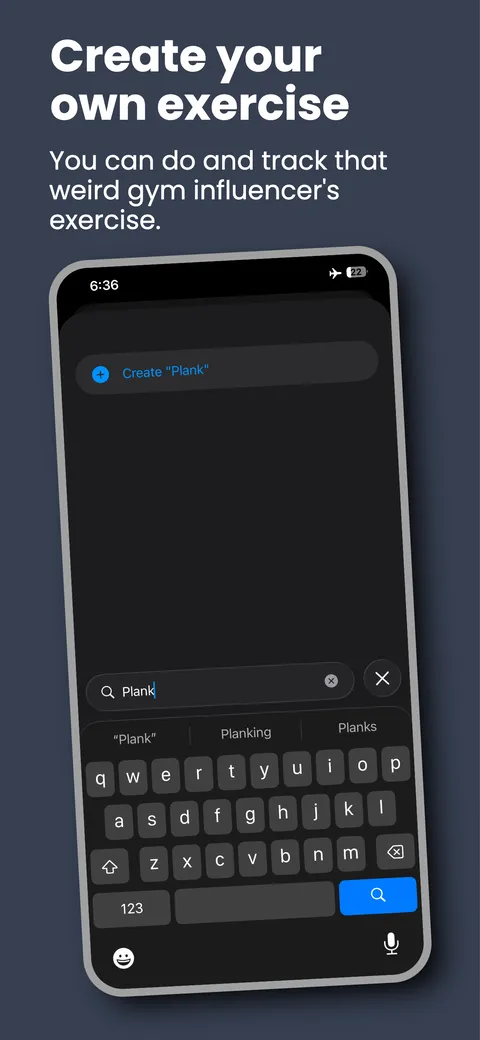Creating a custom exercise called Plank from the search field