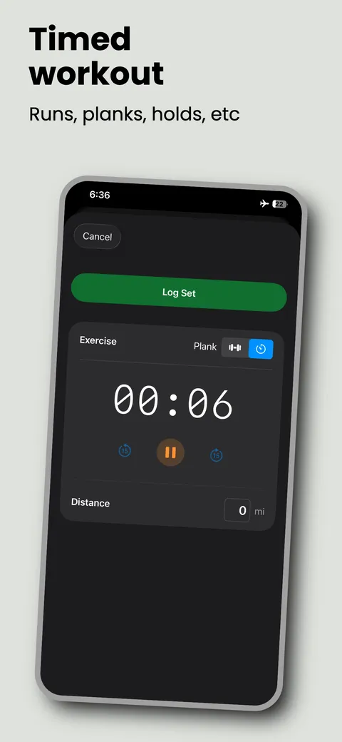 A timed plank being recorded with a running stopwatch